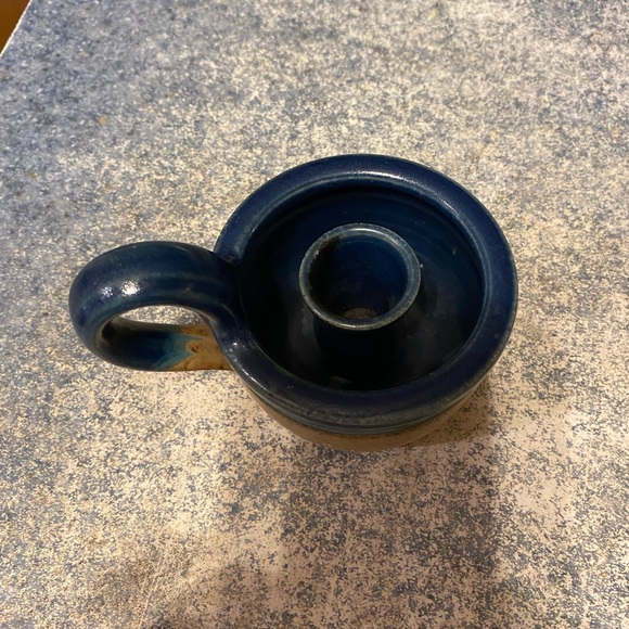 Handcrafted Blue and Tan Ceramic Candle Holder - Picture 6 of 9